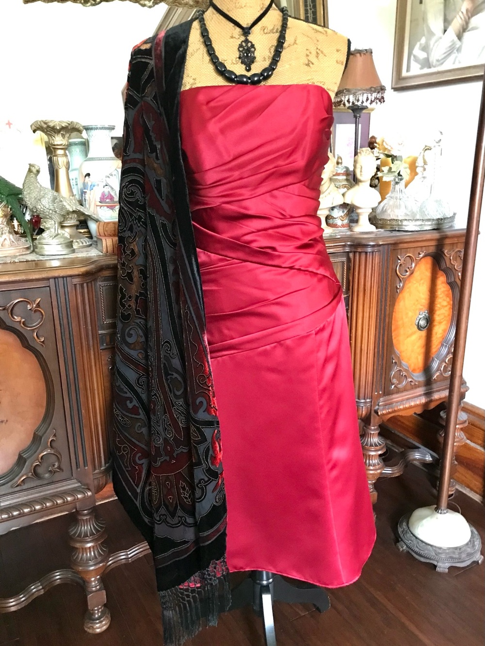 Vintage Sexy 40’s/50’s-inspo Gothic Red Satin Corset Lace-up Prom Evening Gown